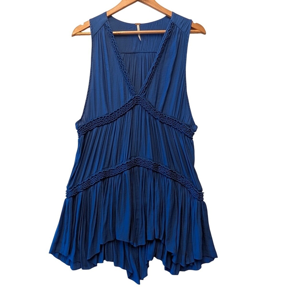 Free People Blue Sleeveless Tiered Mini Dress